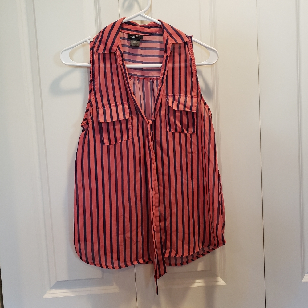 Rue 21 Striped Sleeveless Blouse Coral Navy Size S